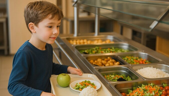 Un élève passant au self.